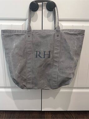 Restoration Hardware XL Grey Canvas Tote Bag with Embroidered RH Logo